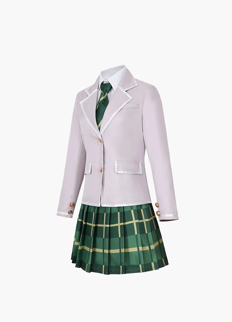 Design School Uniform Set Green Plaid Skirt and White Blazer - 5