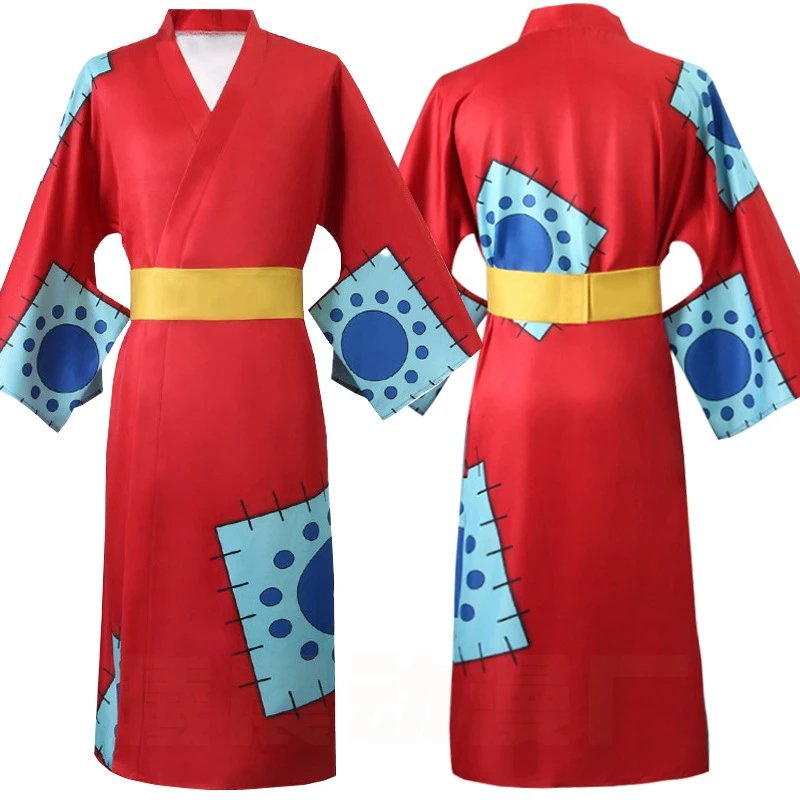 Design Red Kimono-Style Robe with Blue Floral Pattern Sleepwear - 10