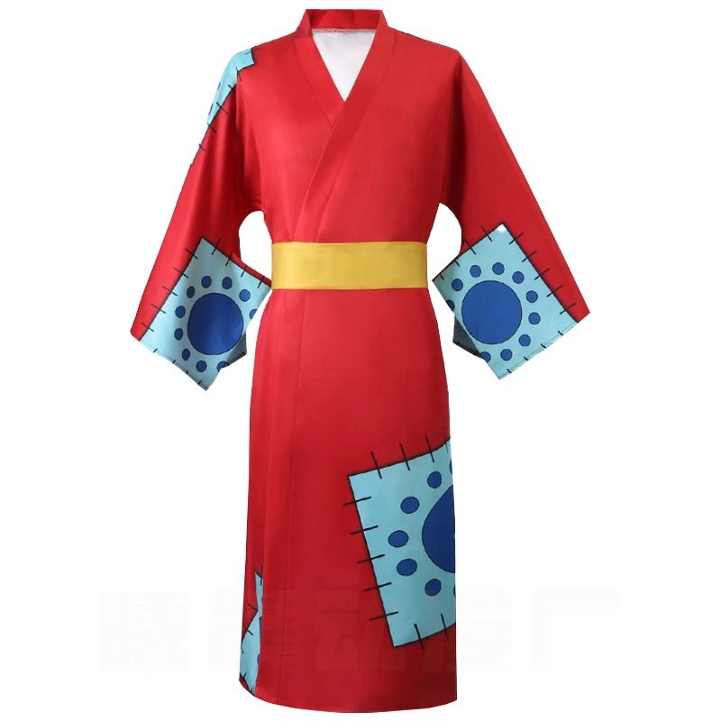 Design Red Kimono-Style Robe with Blue Floral Pattern Sleepwear - 7