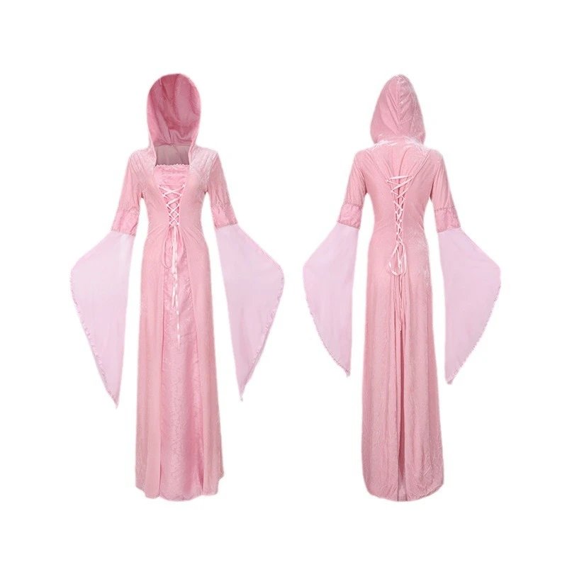 Unbranded Dresses Medieval Hooded Lace-Up Bell Sleeve Costume Dress image 5