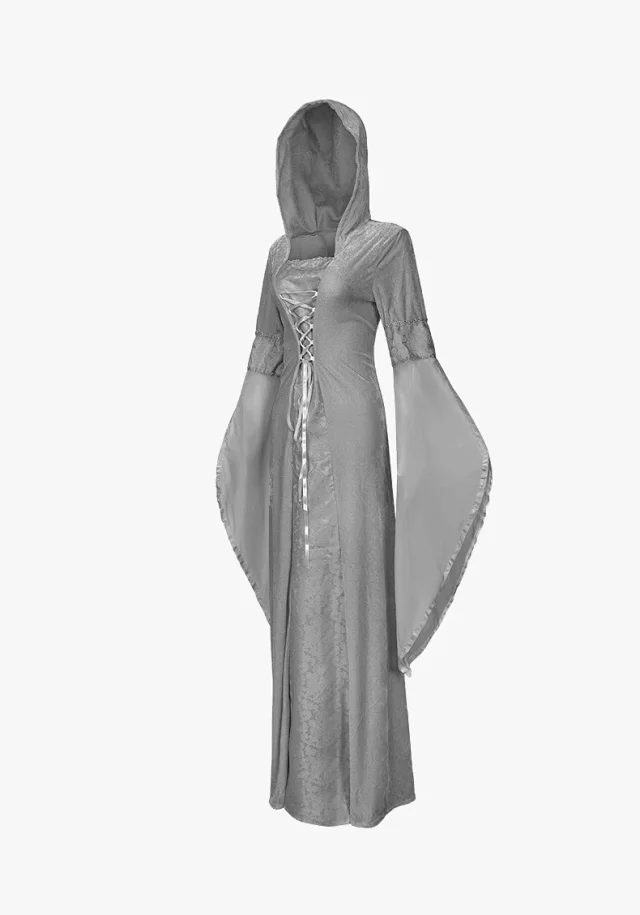 Unbranded Dresses Medieval Hooded Lace-Up Bell Sleeve Costume Dress product detail image 10