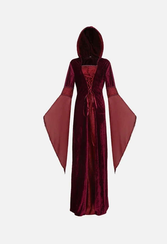Unbranded Dresses Medieval Hooded Lace-Up Bell Sleeve Costume Dress product detail image 18