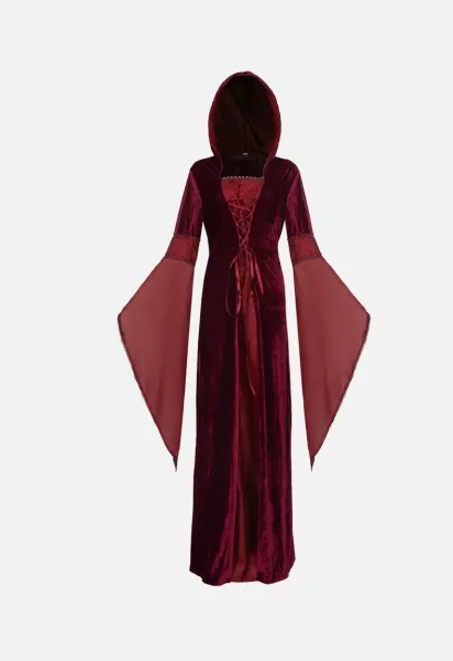 Design Medieval Hooded Long Dress White Costume Dress - 19