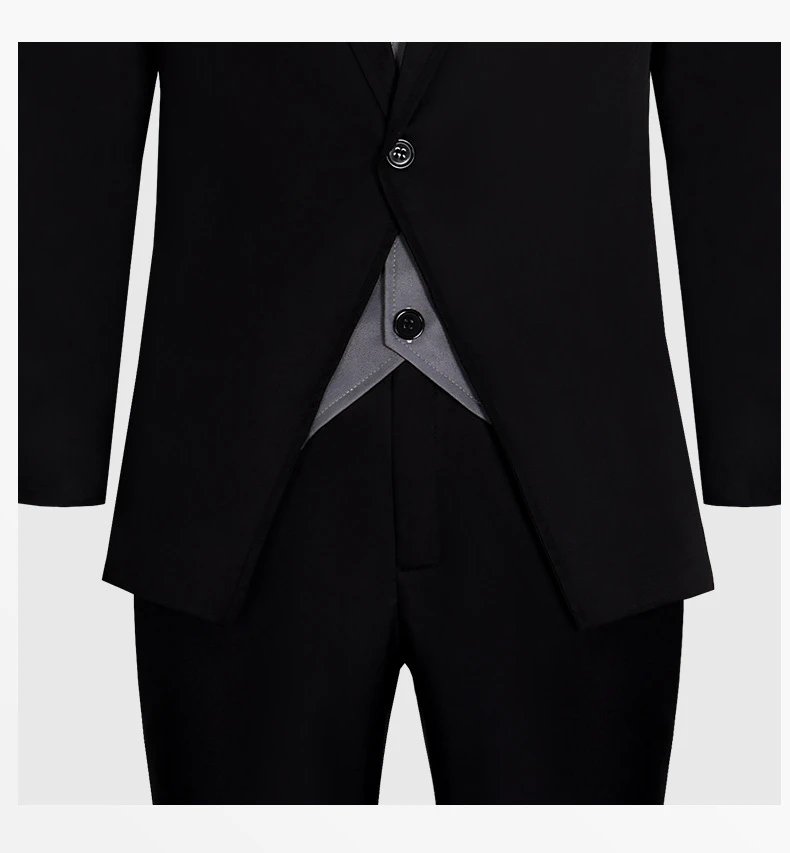Design Formal Suit Set Black with Gray Vest and Orange Chest Ornament - 12