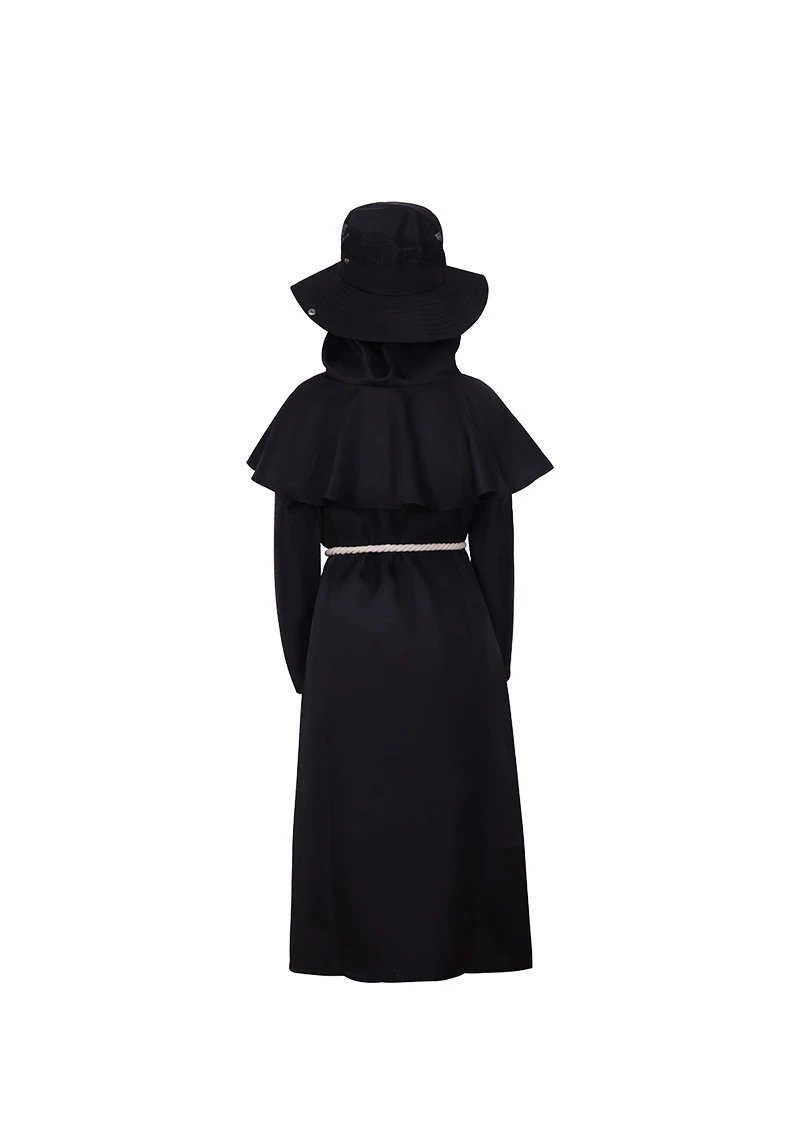Design Plague Doctor Costume Black Hooded Robe with Beak Mask and Walking Stick Dress - 8