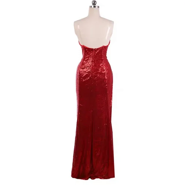 Unbranded Dresses Strapless Red Sequin Gown with Side Slit and Purple Opera Gloves product detail image 4