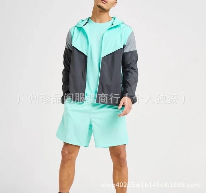 Nike Jackets Hooded color-block windbreaker jacket — Turquoise shorts