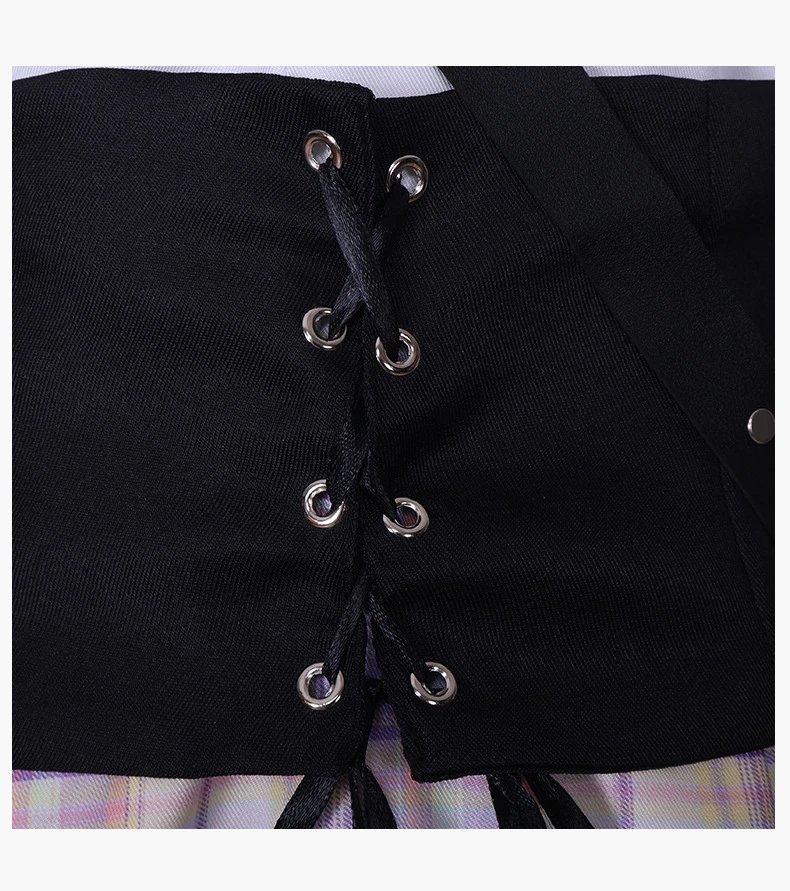 Design World Plan (Sai ) Cosplay Set Black Purple Plaid T-Shirt Skirt Ensemble - 17