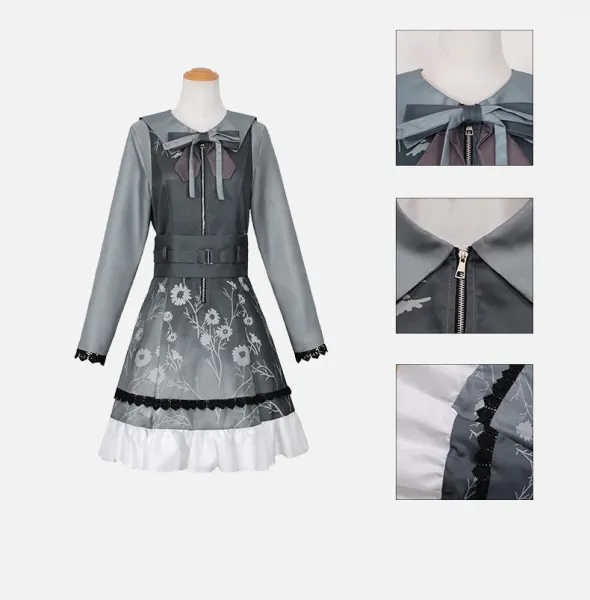 Design Xiaoshan Ruixi Set Gray Dress with Bow and Belt Dress - 22