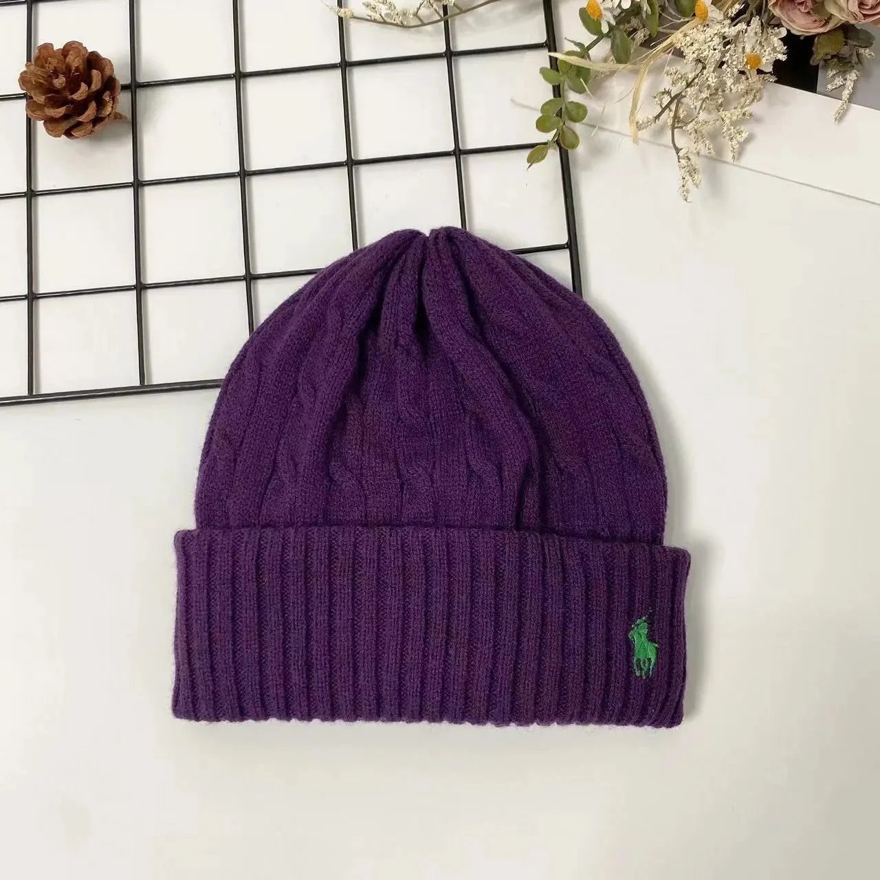 Ralph Lauren Hats Cuffed Knit Beanie with Embroidered Polo Pony — 31