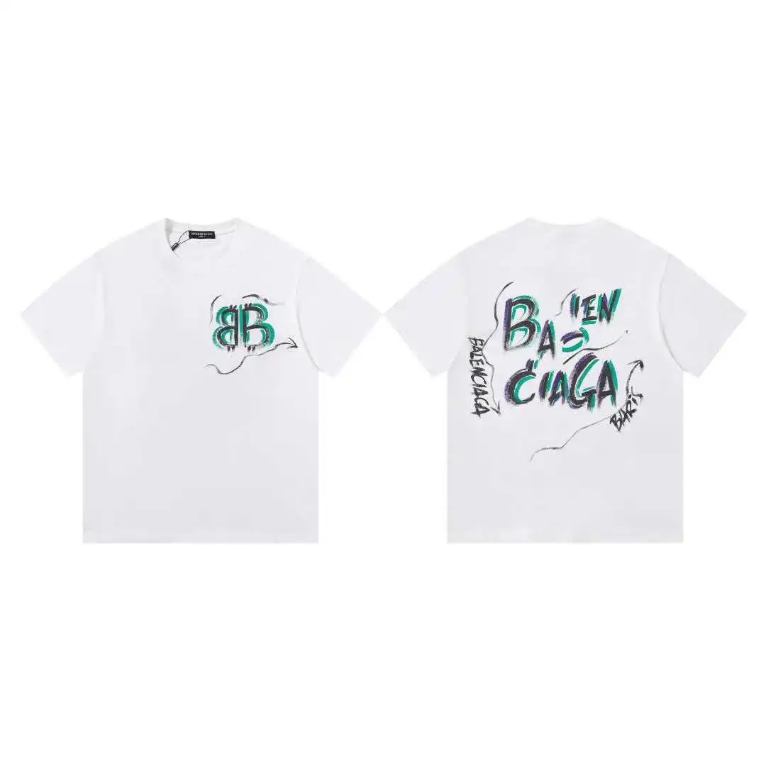 Balenciaga T-Shirts Short-Sleeve Graphic Print — 616 white