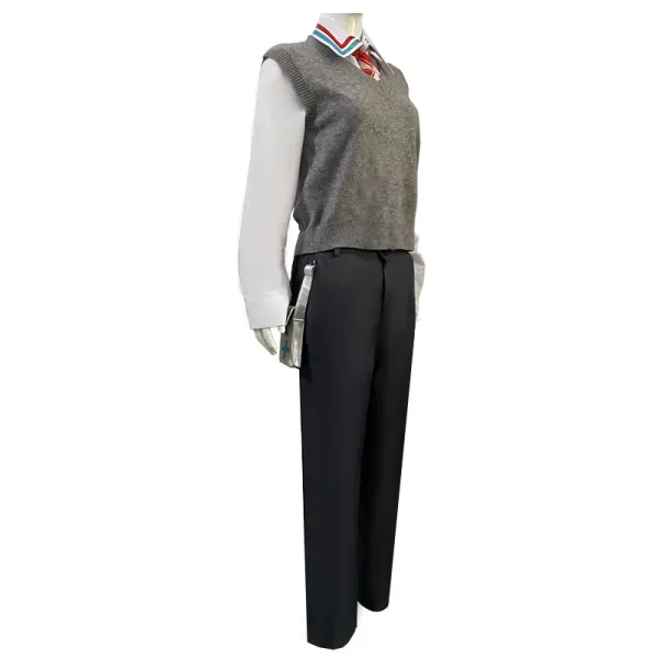 Design School Uniform Set Navy Gray Red White Blazer Pants Shirt Sweater Tie Bag - 11