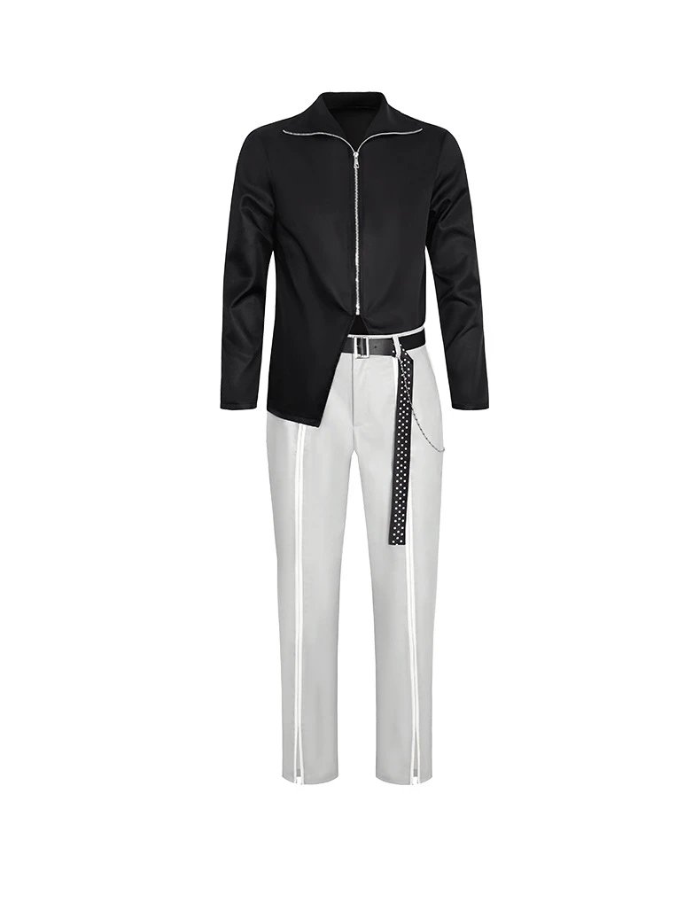Design Leather-Trimmed Utility Jacket Black Beige Set - 32