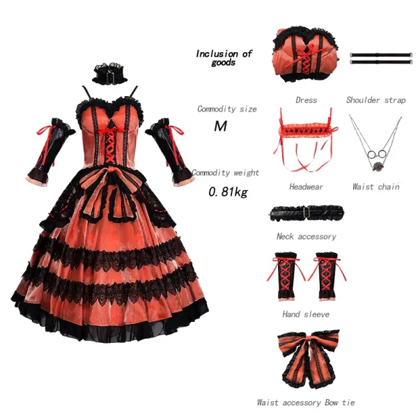 Design Lolita Dress Set Red and Black Gothic Lace Dress with Accessories Dress - 1