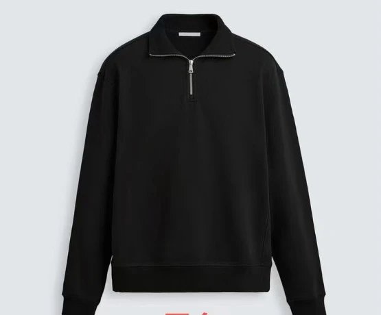 Unbranded Hoodies & Sweatshirts Half-Zip Collared Sweatshirt — Black