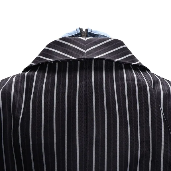 Design Pinstripe Long Coat with Embroidered Cheongsam Underlayer Navy Outerwear.coat - 12