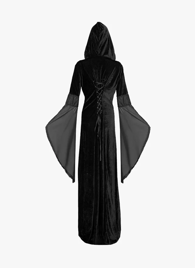 Unbranded Dresses Medieval Hooded Lace-Up Bell Sleeve Costume Dress product detail image 5