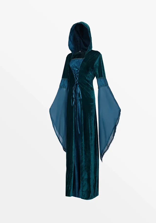 Unbranded Dresses Medieval Hooded Lace-Up Bell Sleeve Costume Dress product detail image 13