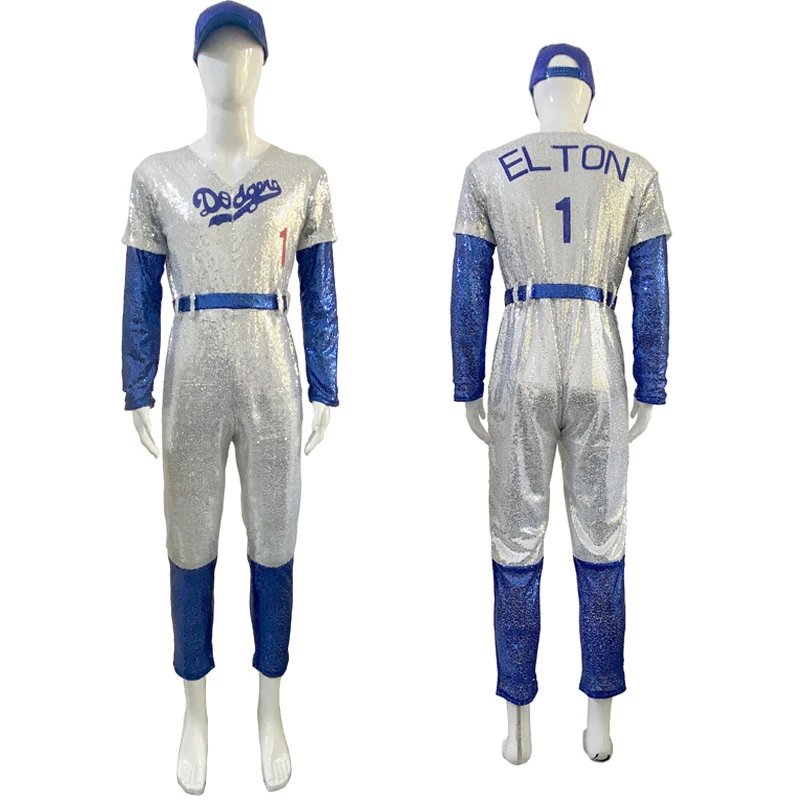 Los Angeles Dodgers Jumpsuits Sequined baseball-uniform costume with cap and belt image 1