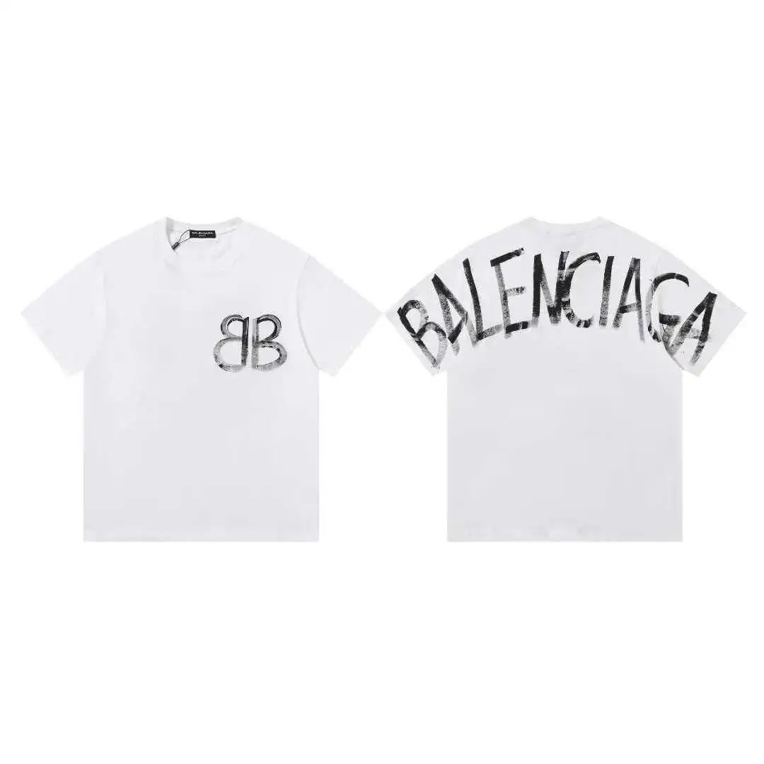 Balenciaga T-Shirts Short-Sleeve Graphic Print — 619 white