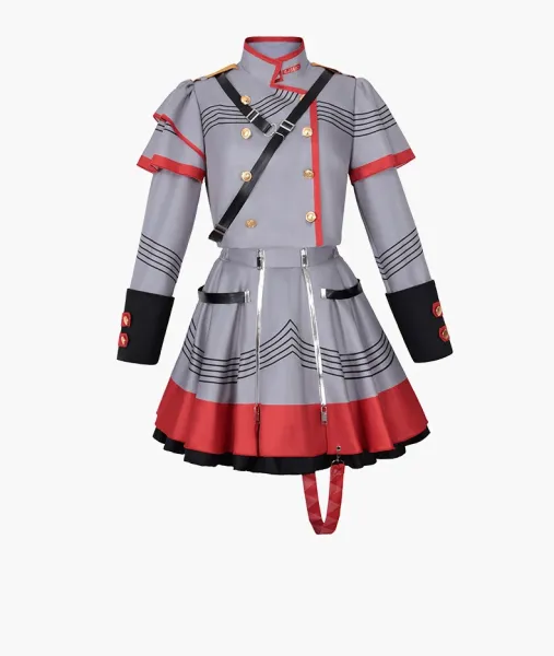 Design Military-Style Uniform Dress Set Gray Red - 5