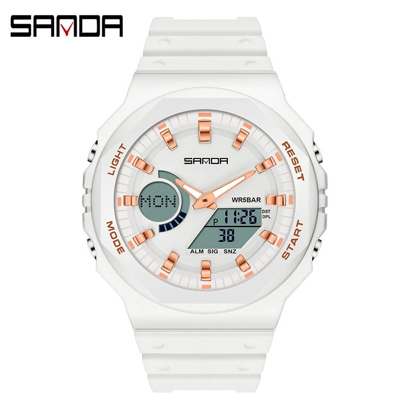 SANDA Watches Analog-Digital Sports Watch — 6016 White Rose Gold