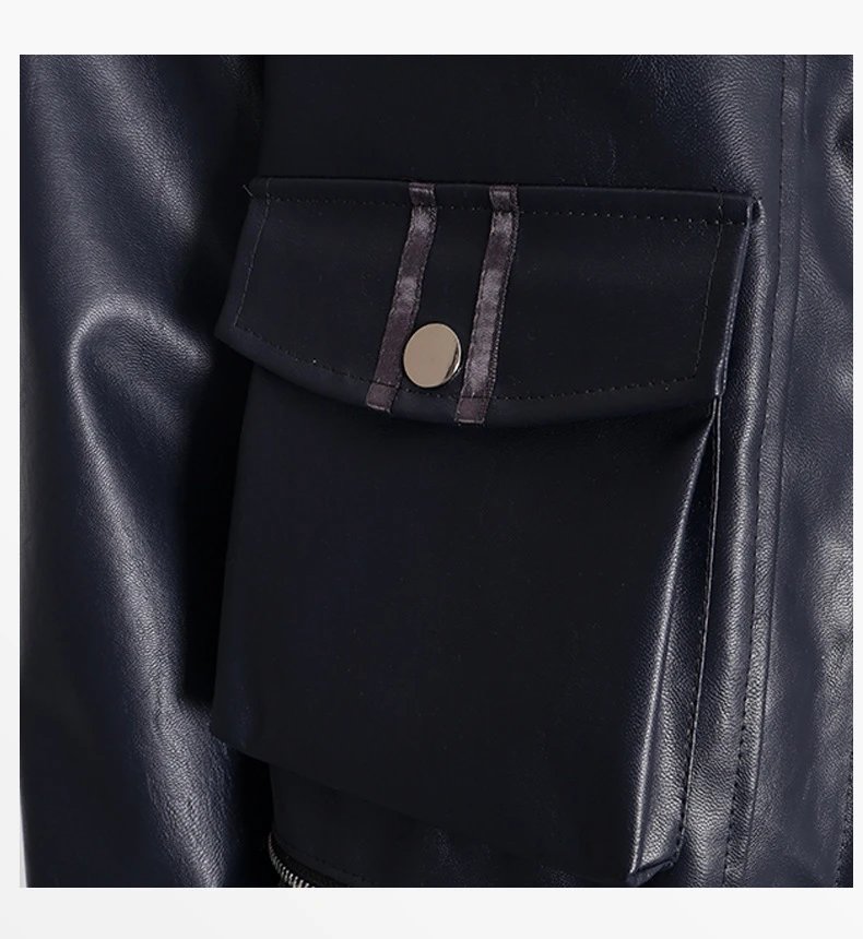 Design Leather-Trimmed Utility Jacket Black Beige Set - 21