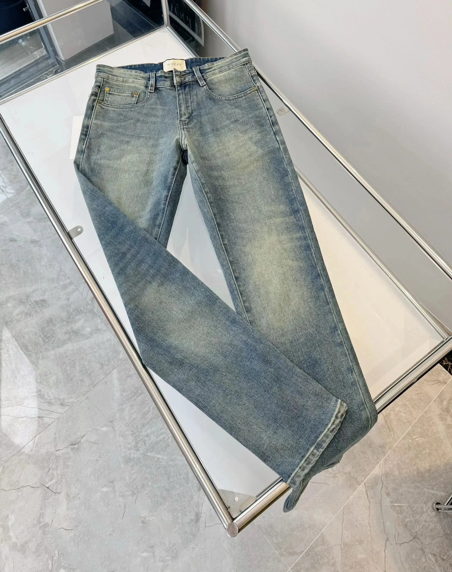 Gucci GG Logo Embroidered Denim Jeans Blue - 2