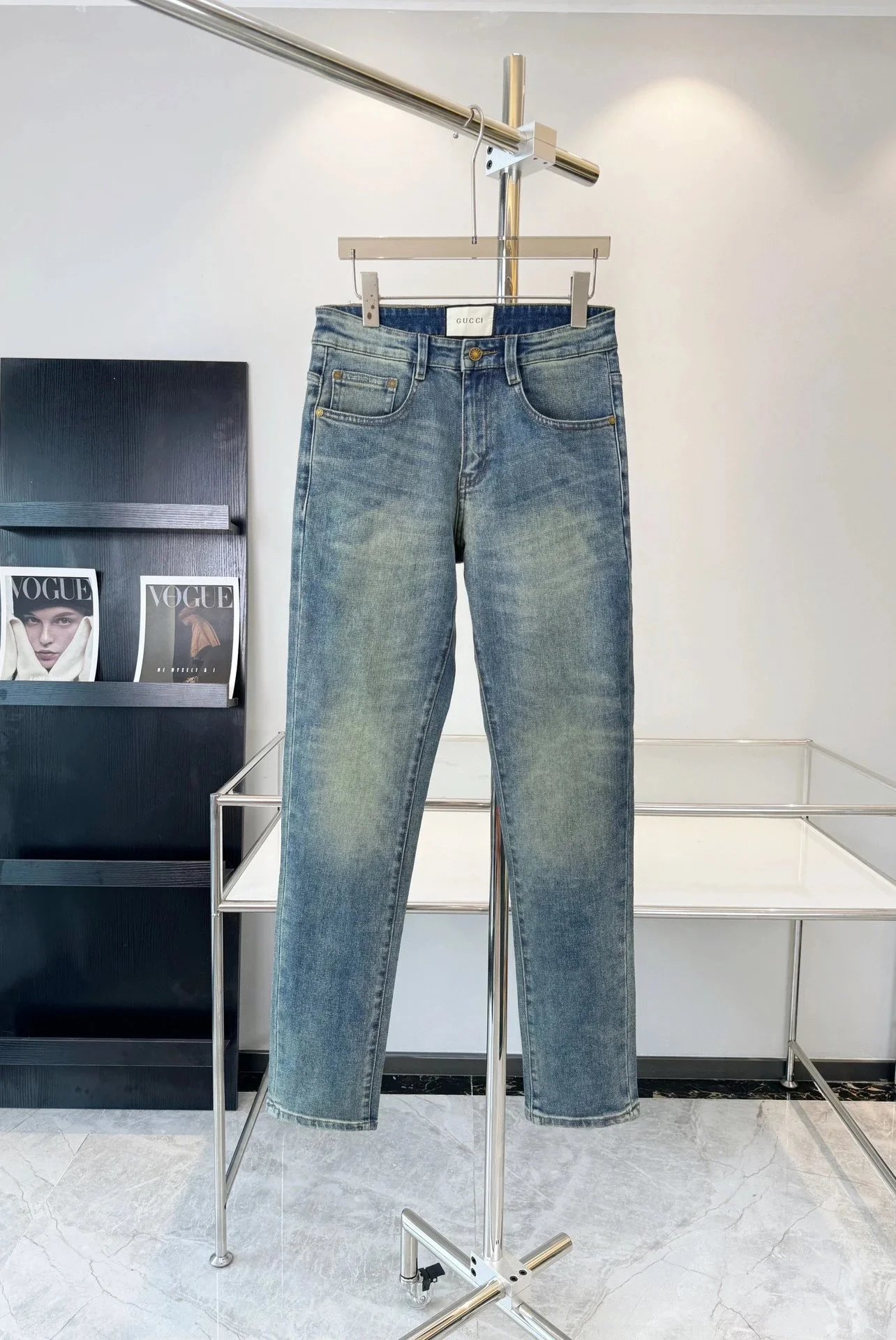 Gucci GG Logo Embroidered Denim Jeans Blue - 4