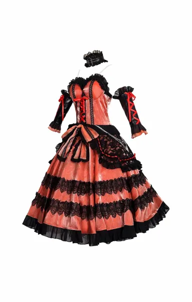 Design Lolita Dress Set Red and Black Gothic Lace Dress with Accessories Dress - 6