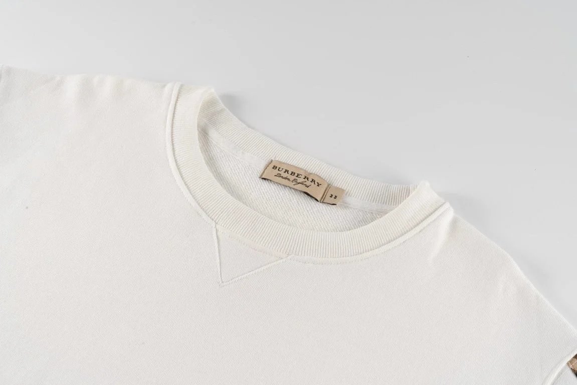 Burberry Check-Trimmed Crewneck Sweatshirt White Sweater - 2