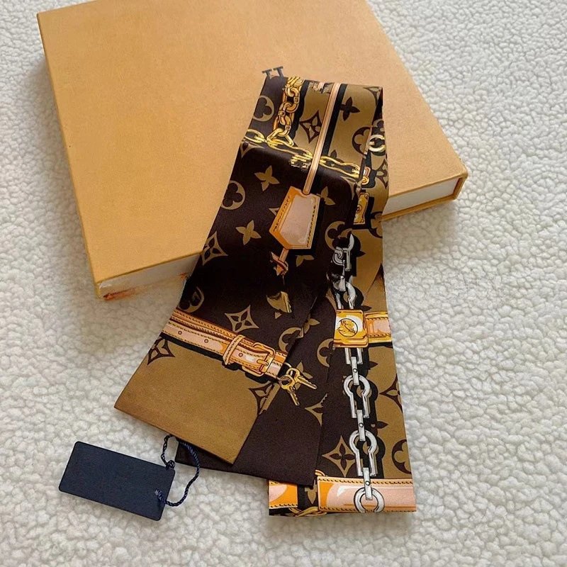 Louis Vuitton Scarves Monogram and chain-print narrow scarf — Coffee color [high set chain version】