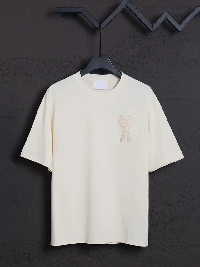 AMI Paris T-Shirts MQ605 Embroidered de Cœur Logo Crewneck T-Shirt product detail image 8