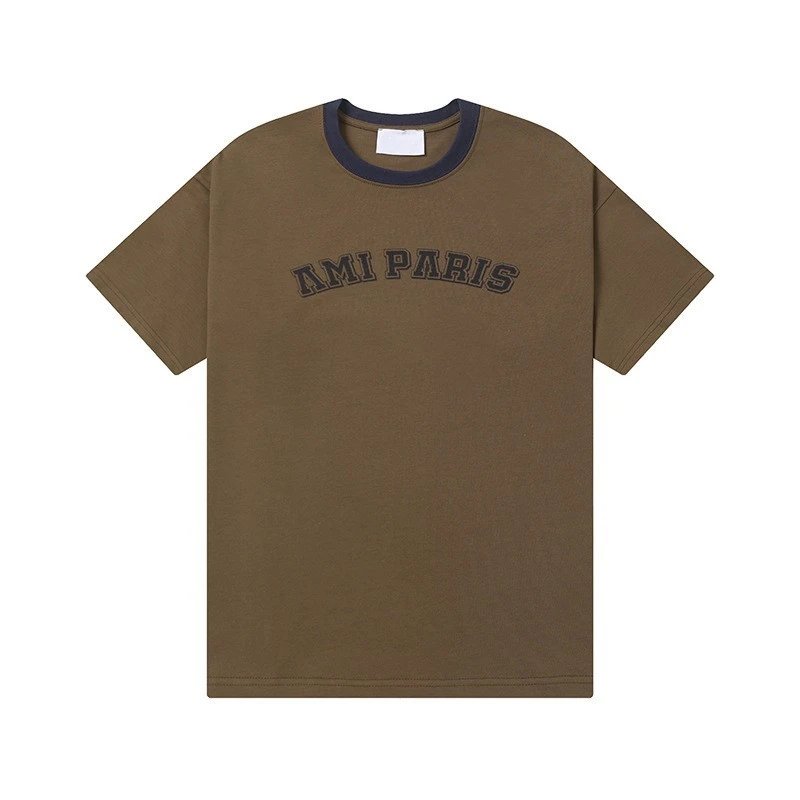 AMI Paris T-Shirts MQ605 Embroidered de Cœur Logo Crewneck T-Shirt — 610 Brown