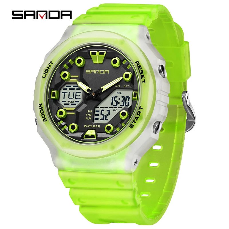 SANDA Watches Analog-Digital Sports Watch — 6200 Transparent green