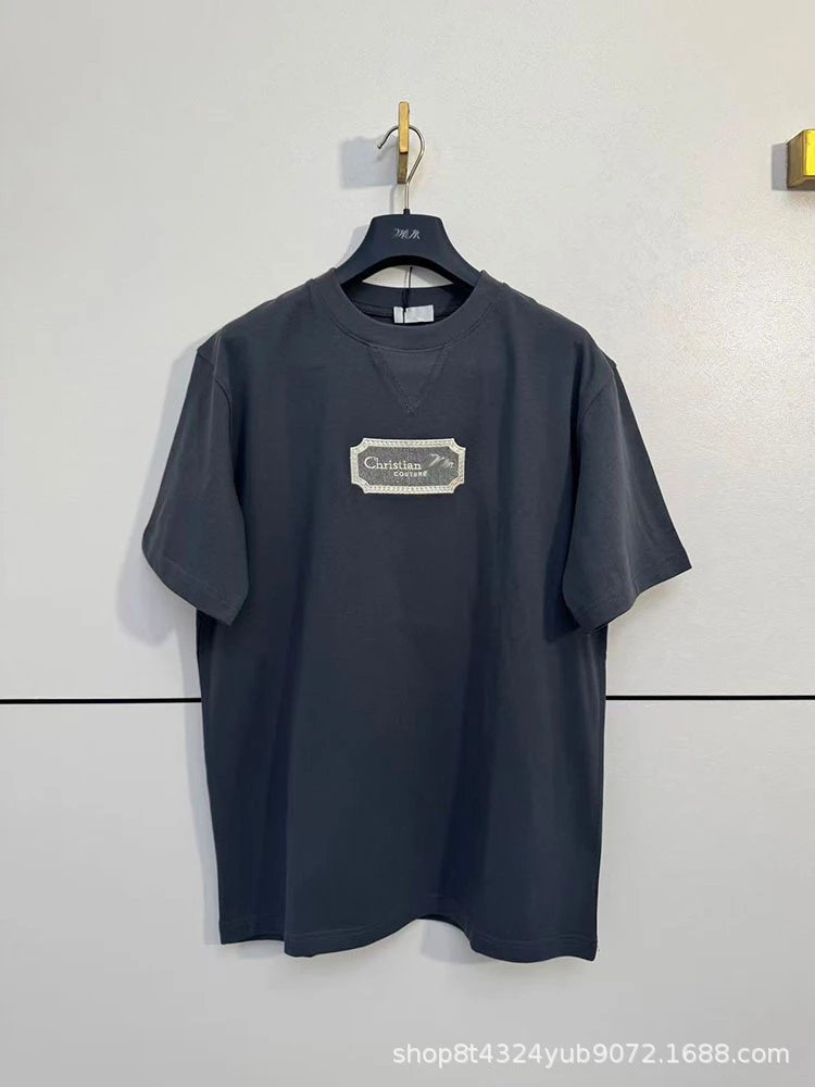 Dior T-Shirts Crew-Neck T-Shirt with Christian Couture Chest Patch — Iron gray