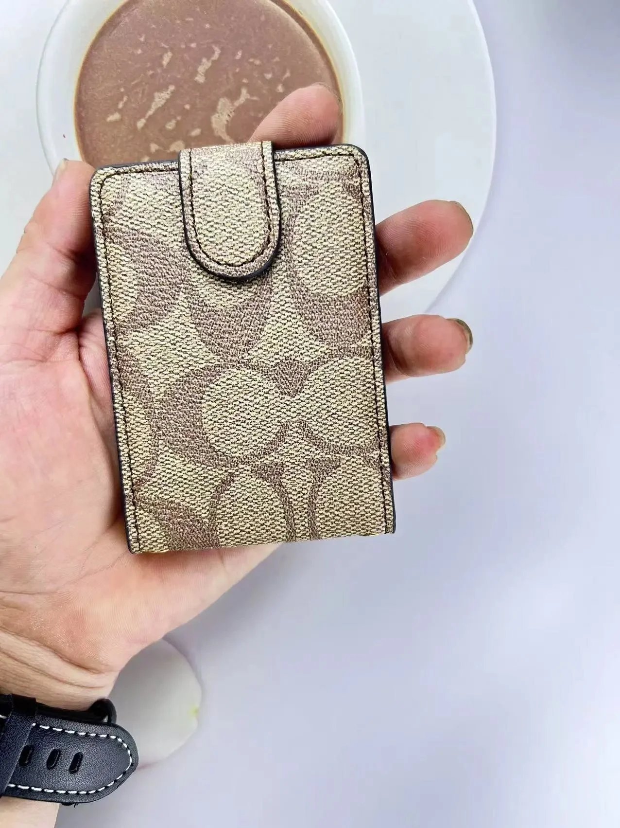 Gucci GG Marmont Card Holder Beige Canvas Wallet - 9