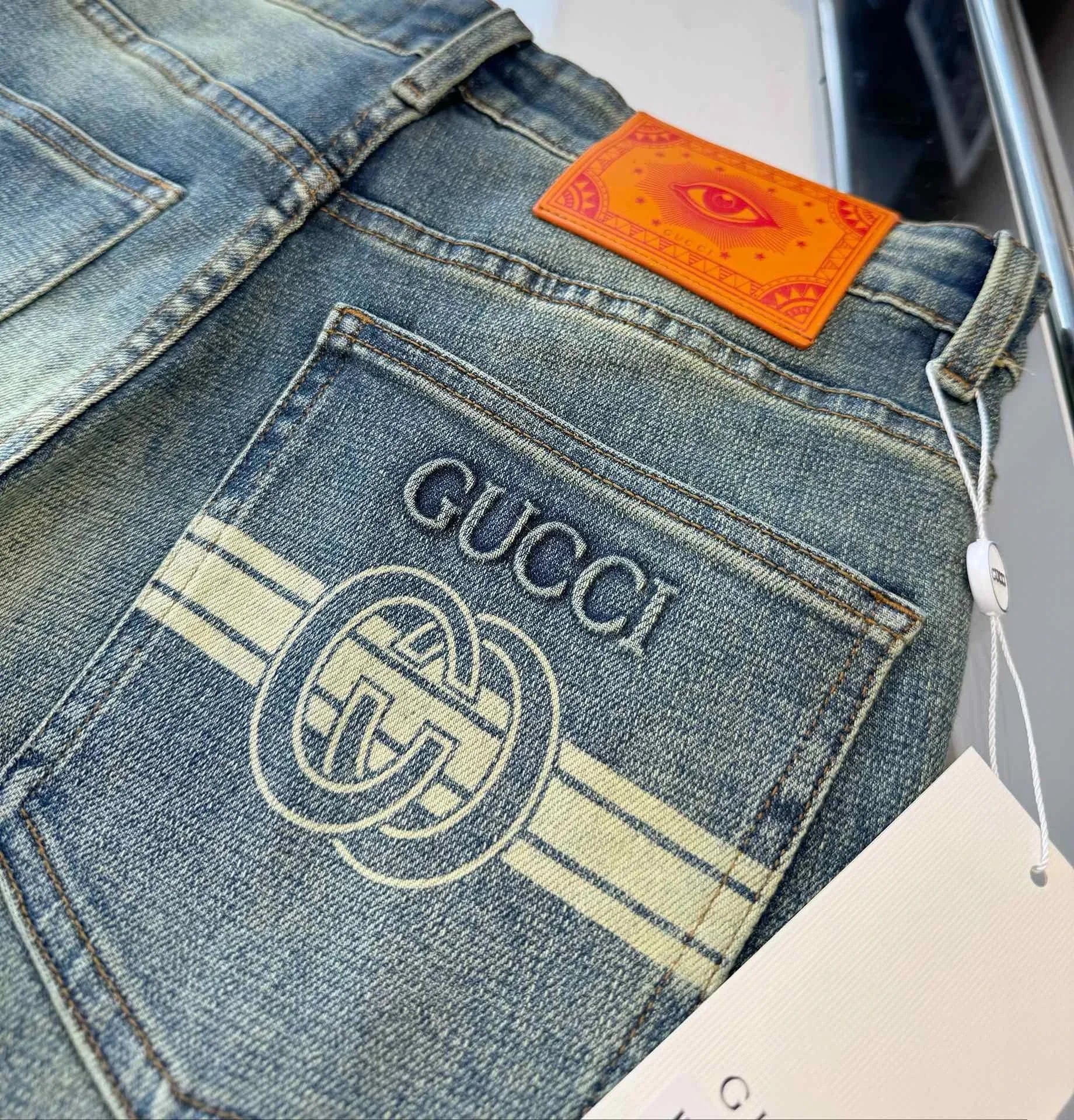 Gucci GG Logo Embroidered Denim Jeans Blue - 8