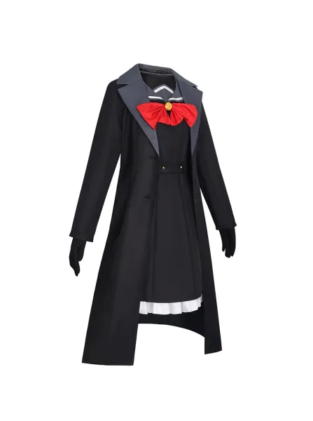 Design Cosplay Costume Set: Black Sailor-Style Coat with Red Bow Tie, Hat, Gloves, and Accessories Dress - 9
