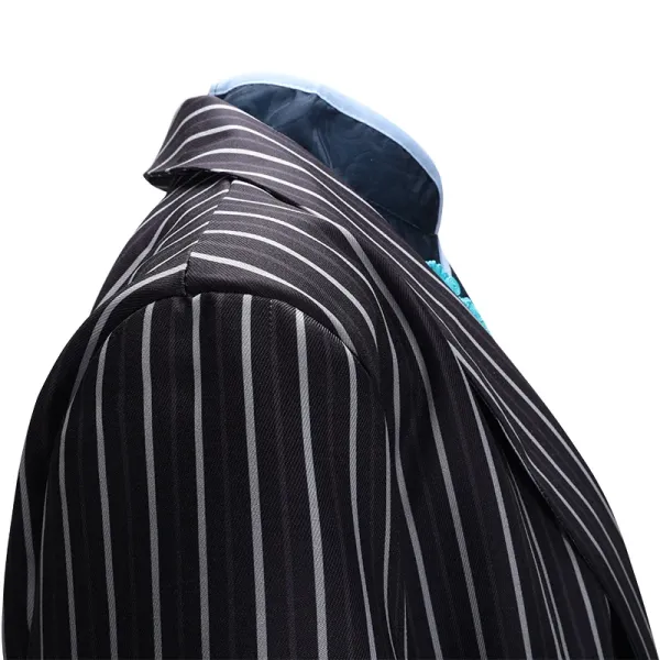 Design Pinstripe Long Coat with Embroidered Cheongsam Underlayer Navy Outerwear.coat - 15