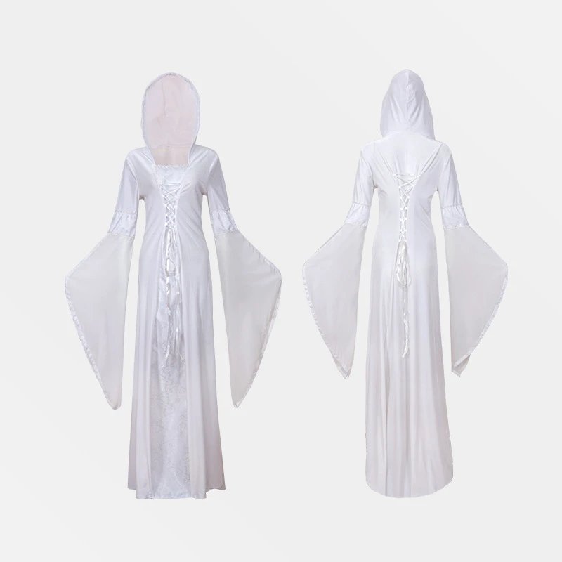 Unbranded Dresses Medieval Hooded Lace-Up Bell Sleeve Costume Dress image 3