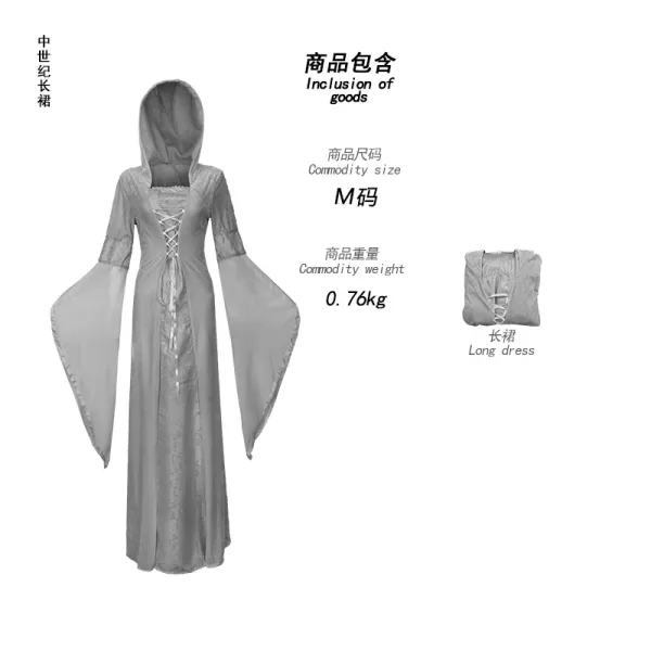 Design Medieval Hooded Long Dress Gray Costume Dress - 1
