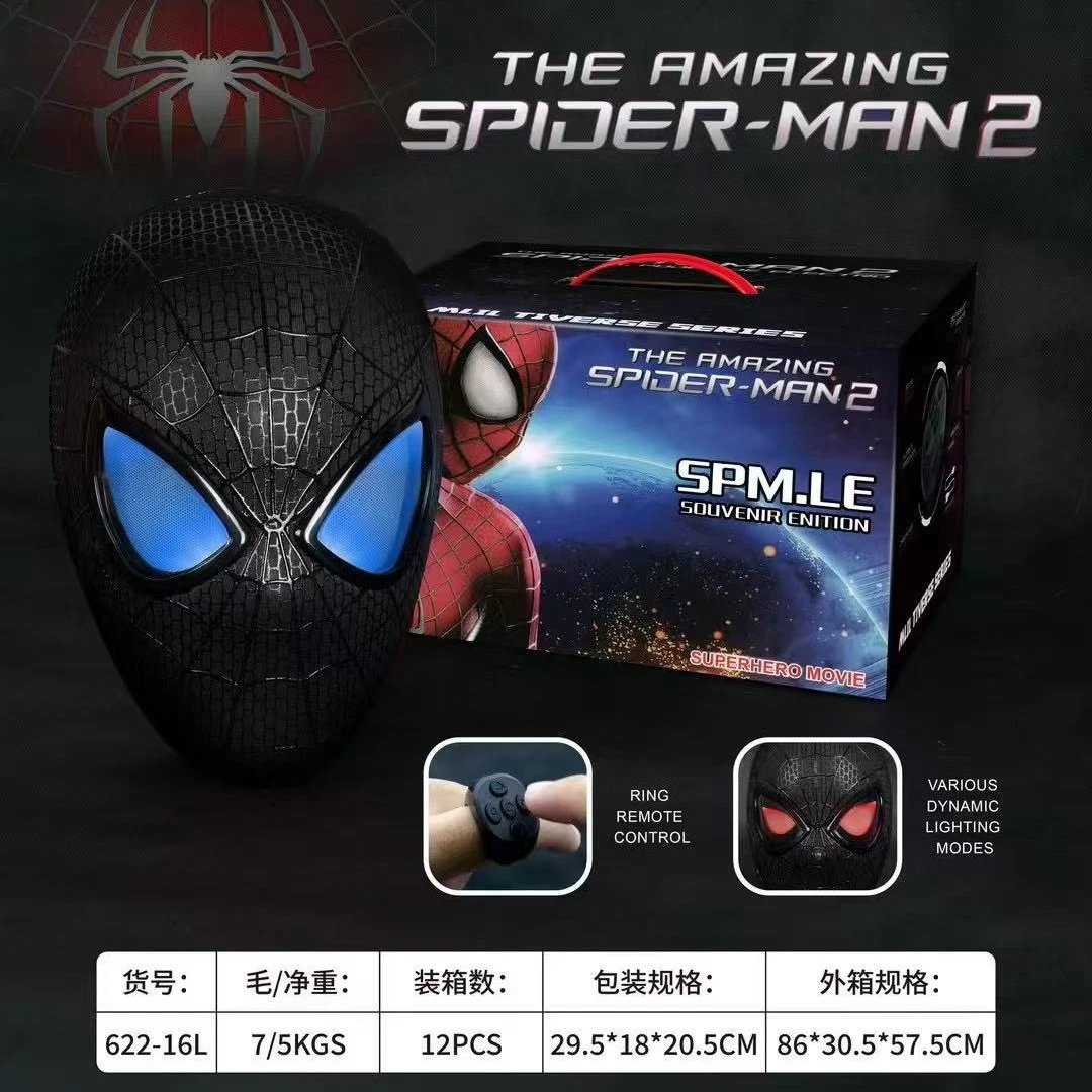 Spider-Man Uncategorized Electronic Movable-Eye Costume Mask — Black extraordinary spider headgear-electric belt lamp-ring remote control-gift box packaging