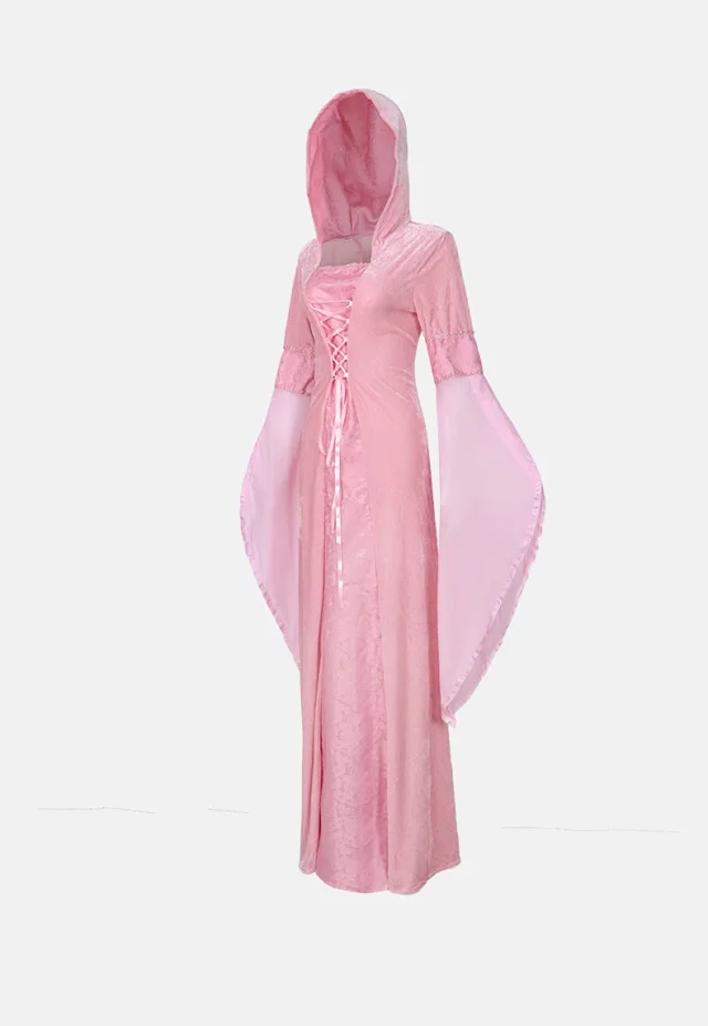 Unbranded Dresses Medieval Hooded Lace-Up Bell Sleeve Costume Dress product detail image 16