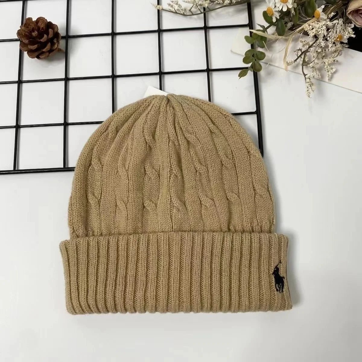 Ralph Lauren Hats Cuffed Knit Beanie with Embroidered Polo Pony — 23
