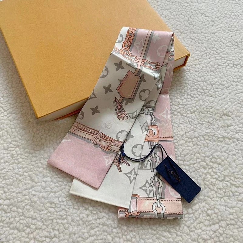 Louis Vuitton Scarves Monogram and chain-print narrow scarf — Pink [high set chain version】