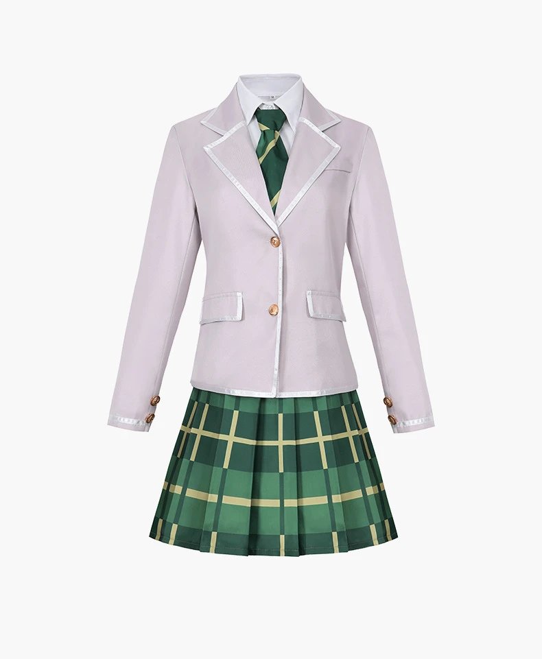 Design School Uniform Set Green Plaid Skirt and White Blazer - 4