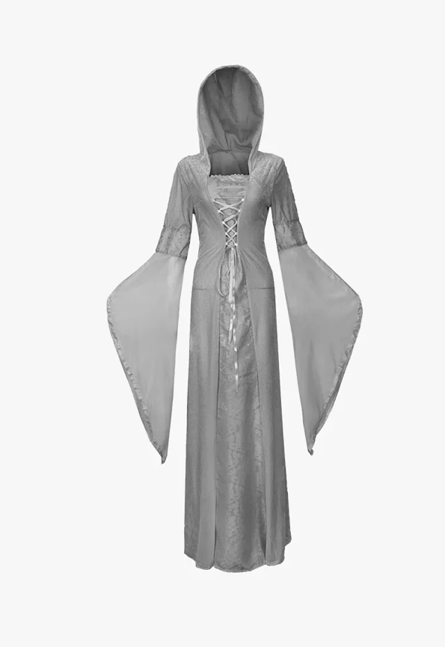 Unbranded Dresses Medieval Hooded Lace-Up Bell Sleeve Costume Dress product detail image 9