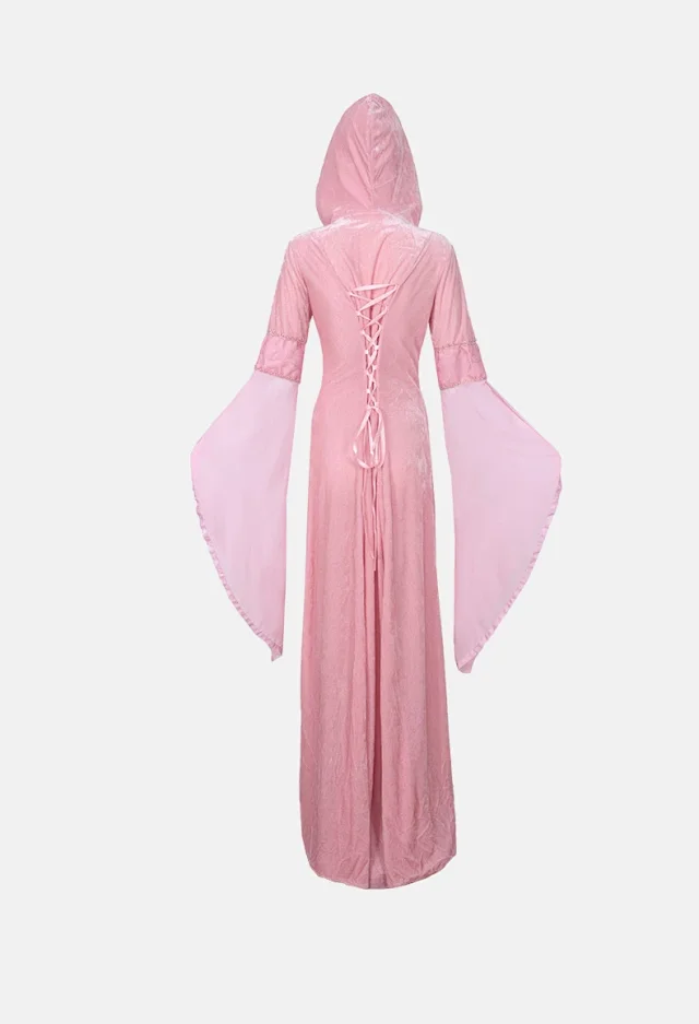Unbranded Dresses Medieval Hooded Lace-Up Bell Sleeve Costume Dress product detail image 17