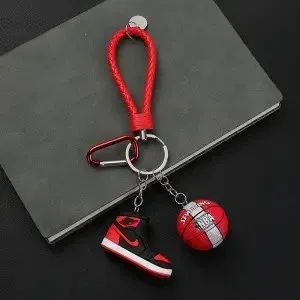 Air Jordan 1 Retro High Bred Mini Shoe Keychain with Basketball Charm Jewelry - 1